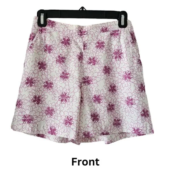 Petite Sophisticate Vintage Floral Shorts | EUC | 0P | White, Purple/Magenta - Picture 2 of 12